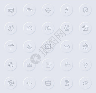 圆形橡胶按钮上的保险线灰色图标 为 web 移动应用程序 ui 设计和促销业务测绘术设置的保险图标图片