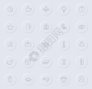 圆形橡胶按钮上的桑拿线灰色图标 为 web 移动应用程序 ui 设计和促销业务测绘术设置的桑拿图标图片