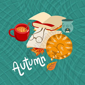 可爱的秋天的东西 毛衣 南瓜 茶叶 可可 蛋糕 袜子贴纸海报一杯茶橙子眼镜季节杯子卡通片涂鸦感恩图片