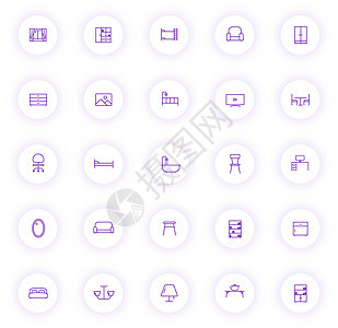 带有紫色阴影的浅色圆形按钮上的家具紫色轮廓图标 为 web 移动应用程序 ui 设计和打印设置的家具图标图片