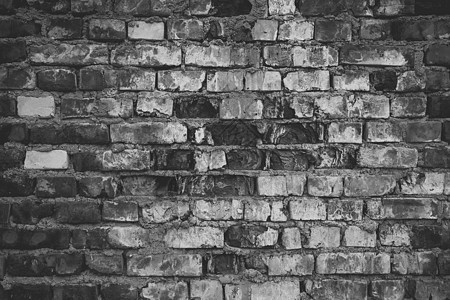 旧的黑白砖灰墙垃圾纹理黑暗肮脏的背景建造石头材料砖块地面石工风化房间建筑学水泥背景图片