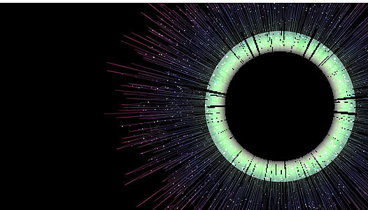 数字大数据概念 在黑背景上闪烁点粒子的辐射线圆圈中闪耀着纳龙彩色连线图片