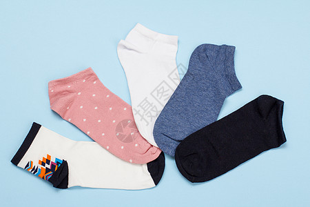 蓝底的五对袜子女衣服服装纹理短袜灵活性棉布团体羊毛纺织品女性图片
