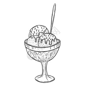 配有冰淇淋球的杯子艺术素描 矢量插图奶油香草胡扯收藏标识乐趣食物涂鸦漫画味道图片