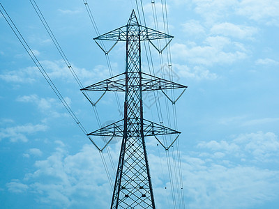 输电线路塔建筑学技术建筑电压蓝色高压力量桅杆蓝天地标图片