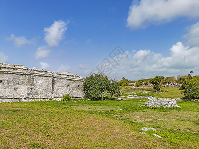 古代图鲁姆毁灭了玛雅遗址的马雅寺庙金字塔海滩蓝色纪念碑城市寺庙遗址地标热带废墟考古图片