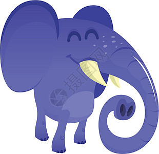漂亮的卡通蓝色大象 矢量插图被隔离树干耳朵漫画打印微笑孩子丛林贴纸绘画脂肪图片