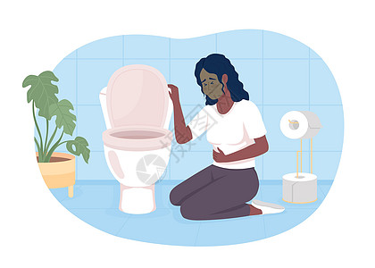 2D矢量隔离插图 在浴室2D病媒中患有恶心症的妇女图片