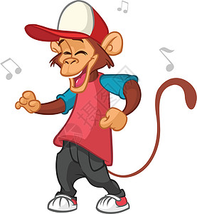 卡通猴子舞蹈 矢量插图 黑猩猩舞者荒野牛仔裤大猩猩运动鞋艺术快乐狒狒动物说唱歌手图片