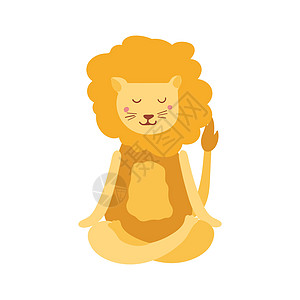 做瑜伽练习的卡通狮子 卡通人物坐立于莲花姿势和冥想比巴西那图片
