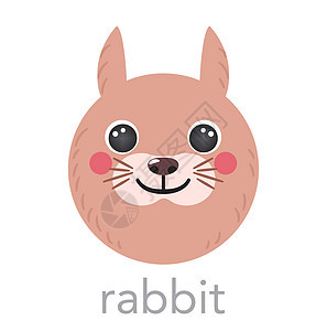 兔子小兔可爱肖像 配有姓名文字微笑头卡通圆形动物脸孔 孤立矢量图标插图图片