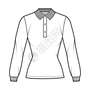 Shirt polo装配了技术时装插图 有长袖 外衣长度 Henley扣锁 平针头领棉布马球女性纺织品运动衫尺寸男生男人服饰衬衫图片