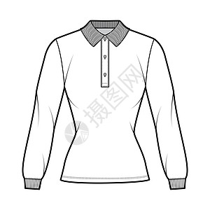 Shirt polo用长袖 外衣长度 Henley扣颈 板领合身技术时装插图女性按钮毛衣衬衫运动服服饰男人设计男生零售图片