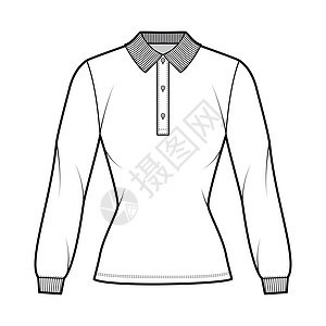 Shirt polo用长袖 外衣长度 Henley扣颈 板领合身技术时装插图女性按钮毛衣衬衫运动服服饰男人设计男生零售图片