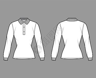 Shirt polo用长袖 外衣长度 Henley扣颈 板领合身技术时装插图球衣马球尺寸纺织品设计零售女性衣服运动衫男生图片