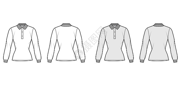 Shirt polo装配了技术时装插图 有长袖 外衣长度 Henley扣锁 平针头领足球棉布计算机设计收藏马球裙子衬衫运动衫衣服图片