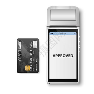 矢量 3d NFC 支付机与批准的状态和信用卡 Wi-Fi 无线支付 POS 终端 银行支付非接触式终端的机器设计模板 样机 顶图片