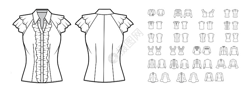 一套照明式衬衫 用弓 分层 细细细节 装有超大体积的布质技术时装图示足球男人男性草图人员皱纹套衫插图小样女孩图片