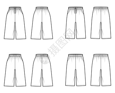 一套百慕大短裤技术时装图解 用弹性低的正常腰部 上升 抽筋 放轻松图片