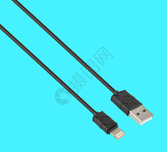 带有USB连接器和闪电USB的蓝色背景电缆电话充电器硬件数据线力量技术宏观连接器小路适配器图片