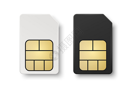 4G手机卡矢量 3d 逼真白色和黑色塑料 Sim 卡模板集隔离 用于样机 品牌的 Sim 卡设计模板 顶视图公司小样服务电话系统移动名称手插画