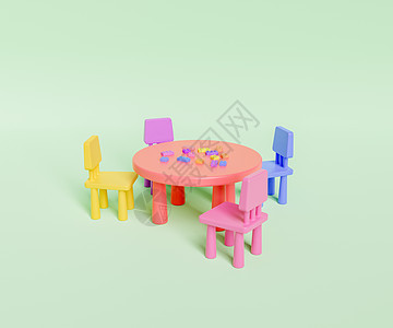 在圆桌会议上用分散的塑料块布置的多彩椅子背景图片