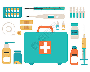 急救包孤立在白色背景上 健康 护理和医疗诊断的概念 平面设计 矢量图解等插图药物制药保健成套案件盒子标识卫生工具箱图片