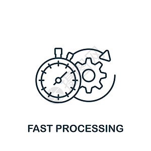 快速处理图标 单色简单线条数据科学图标 用于模板 网络设计和信息资料图中风质量战略控制加工力量标识方法助推器商业图片
