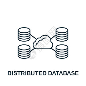 分布式数据库图标 用于模板 网络设计和信息图的单色简单线条数据科学图标图表技术贮存数据库互联网立方体密码电脑货币区块链图片
