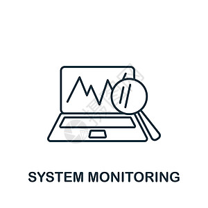 系统监控图标 用于模板 网页设计和信息图形的单色简单线条数据科学图标网络贮存监视数据库电子监视器男人技术相机控制图片
