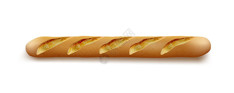 白色背景上孤立的 3D 新鲜 Baguette小吃早餐食物阴影美食糕点脆皮面包谷物小麦图片