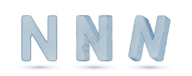 字母 n线性框架高多边形大纲低多色风格矢量插图图片