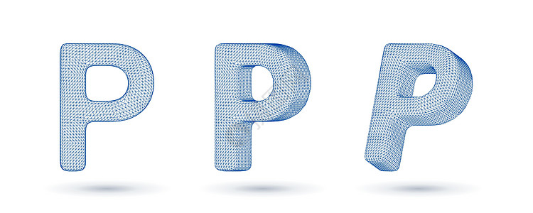 字母 p 有线框架高多边形大纲低多样式矢量插图图片