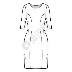 穿戴公主裙子线技术时装插图 用手肘袖 合身身体 膝盖长度铅笔裙衣女性衬裙白色吊带衣服男性纺织品棉布时尚女孩图片