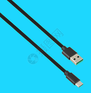 带有USB和C型连接器的蓝色背景电缆硬件电源收费总线笔记本霹雳白色速度金属插头图片