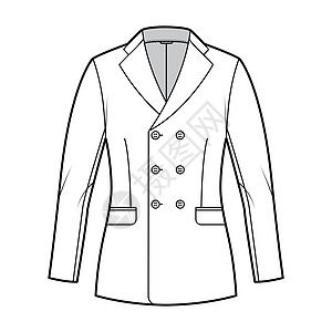 适合穿衣的夹克符合技术时装插图 配有双乳 未加标记的胸颈领 扇形口袋 臀部长度男士人士风俗商务裙子外套商业男装工作男人图片