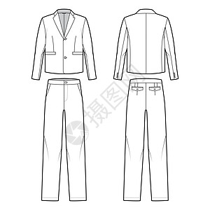 两件套西装-单排扣长袖经典长裤和夹克技术时尚插画图片