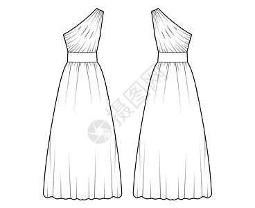 穿一件肩膀技术时装插图 配有合身的体型 上层最大长度的圆形裙子服饰计算机女孩太阳裙纺织品达人袖子艺术设计草图图片