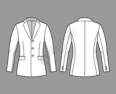 Blazer装配的夹克符合技术时装图解 单胸 有标记的领领领 薄片口袋 安装商业定制大衣衬衫运动绅士西装套装男装男人图片