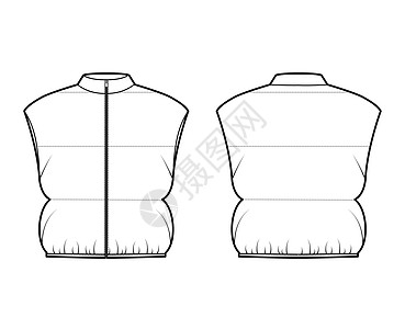 羽绒素材羽绒背心填充背心技术时尚插图 无袖 立领 拉链开合 裁剪长度服饰设计男性绗缝风衣河豚衬衫夹克马甲孩子们插画