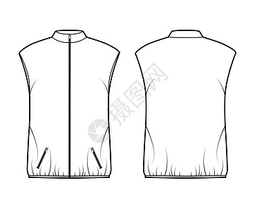 用无袖 无袖 站立 拉链封闭 口袋 超大尺寸的 脱衣穿腰外套技术时装图示设计孩子们马甲男装软垫衣服背心办公室河豚夹克图片