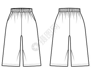 百慕大短技术时装插图 用弹性正常的低腰 高抬起 放松舒适 膝盖长度运动鞋运动球衣衣服女士小样服饰服装运动装裤子图片