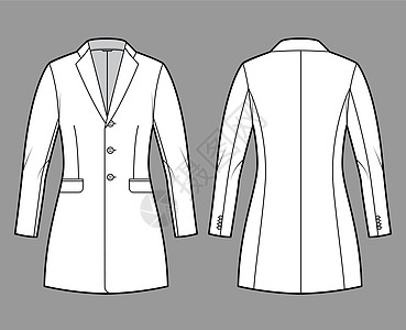 夹克合身 Blazer 结构化西装技术时尚插画 单排扣长袖翻盖口袋风俗套装外套人士女士女性男人运动缝纫领带图片