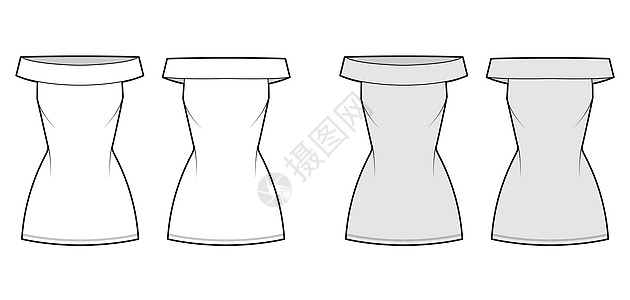 以无袖 装配的身子 小型铅笔短裙平板 穿戴脱肩式巴多特技术时装插图太阳裙女孩女士纺织品男性计算机设计女性背心衬裙图片