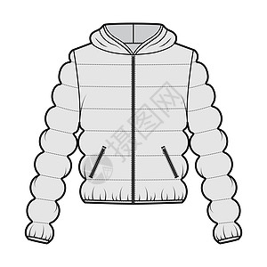 用拉链闭合 口袋 超大尺寸 经典裁缝来绘制技术时装插图 以棉布插画家羽毛衣服外套滑雪马甲女士软垫男人图片