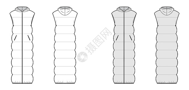 用无袖 上衣项圈 拉链闭合 最大长度的 脱衣穿腰外套技术时装图示安全商业女性小样河豚服饰背心设计软垫女士图片