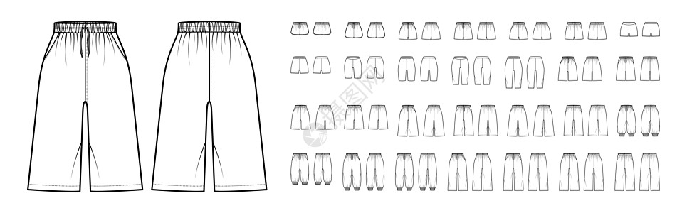 一套短裤运动 百慕大裤子 技术时装插图 膝部小长 普通低腰 高升图片