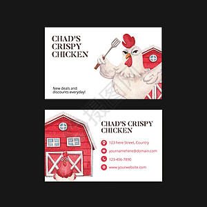 带有养鸡场食品概念 水彩色风格的名称卡模板动物广告公鸡村庄餐厅卡片小鸡商业营销农业图片