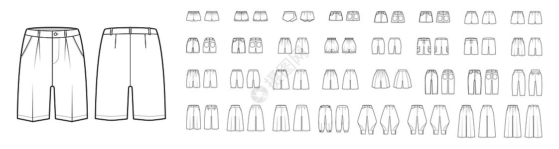 短裤套装牛仔百慕大裤技术时尚插图 迷你及膝 正常低腰高腰图片