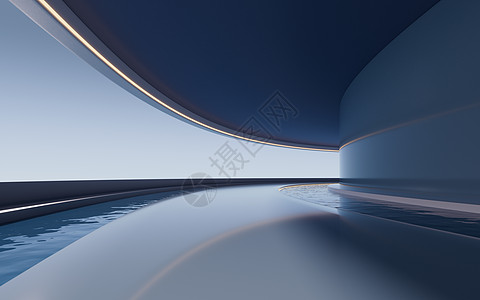 里面有水的空房间 3D翻接隧道入口车削平台推介会途径日光阳光蓝色角落背景图片